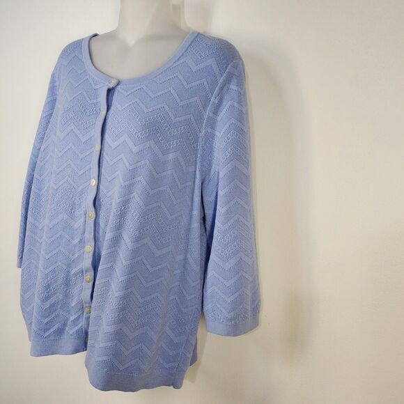 Talbots Petites Womens Cardigan 2XP Blue Button Elbow Sleeve Chevron Knit Modern - Picture 6 of 9